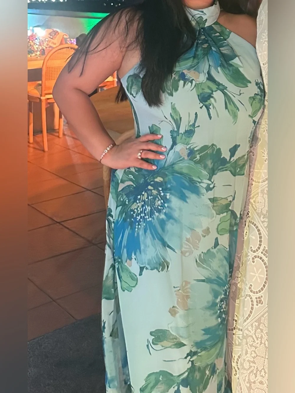 Light Blue Floral Maxi Dress with Blue & Green Print